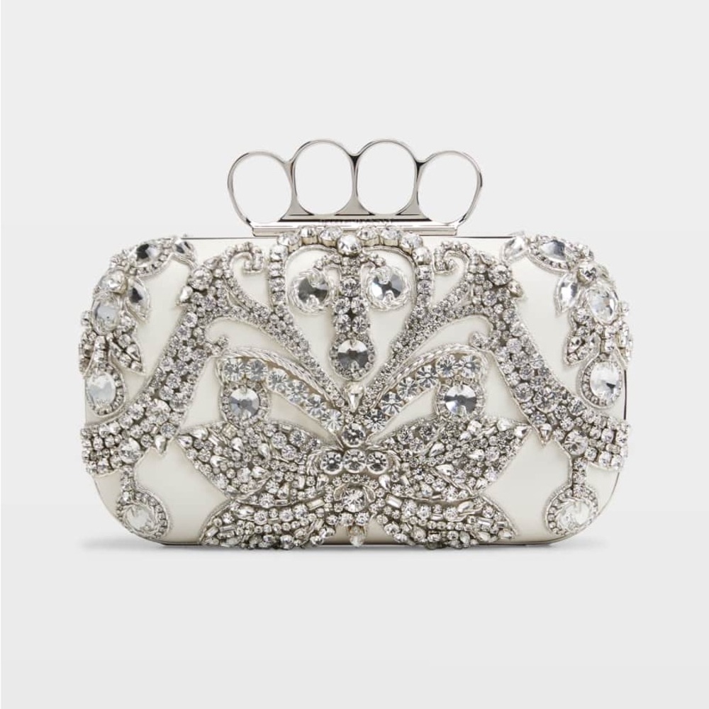 Alexander McQueen Ivory Crystal-Embellished Knuckle Clutch